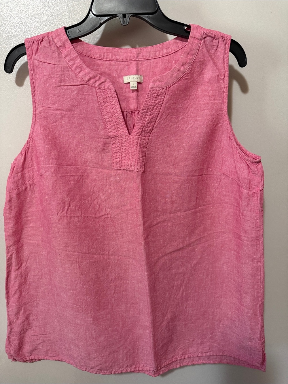 Talbots Pink Sleeveless Linen-Blend Notch-Neck Camisole
